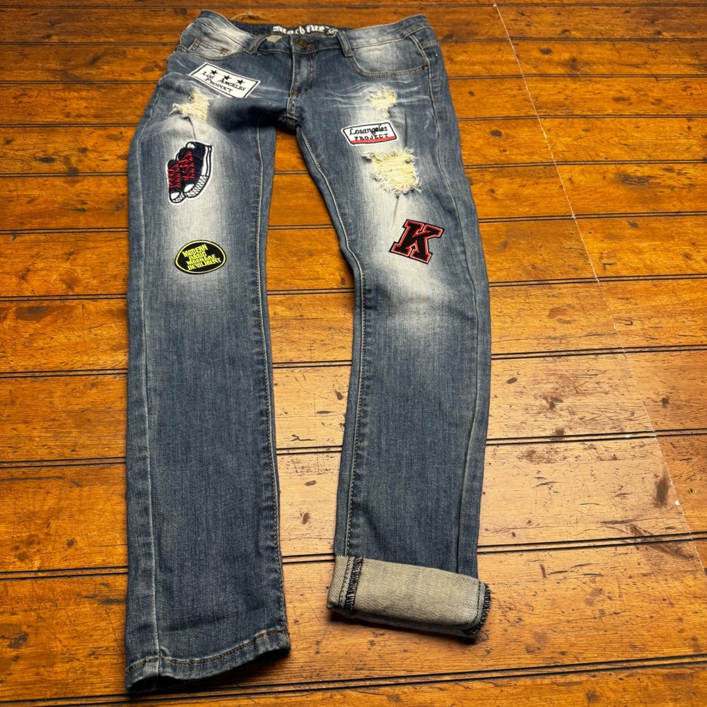 Machine Jeans Womens 9 Blue Distressed Patchwork Skinny Jeans Los‎ Angeles